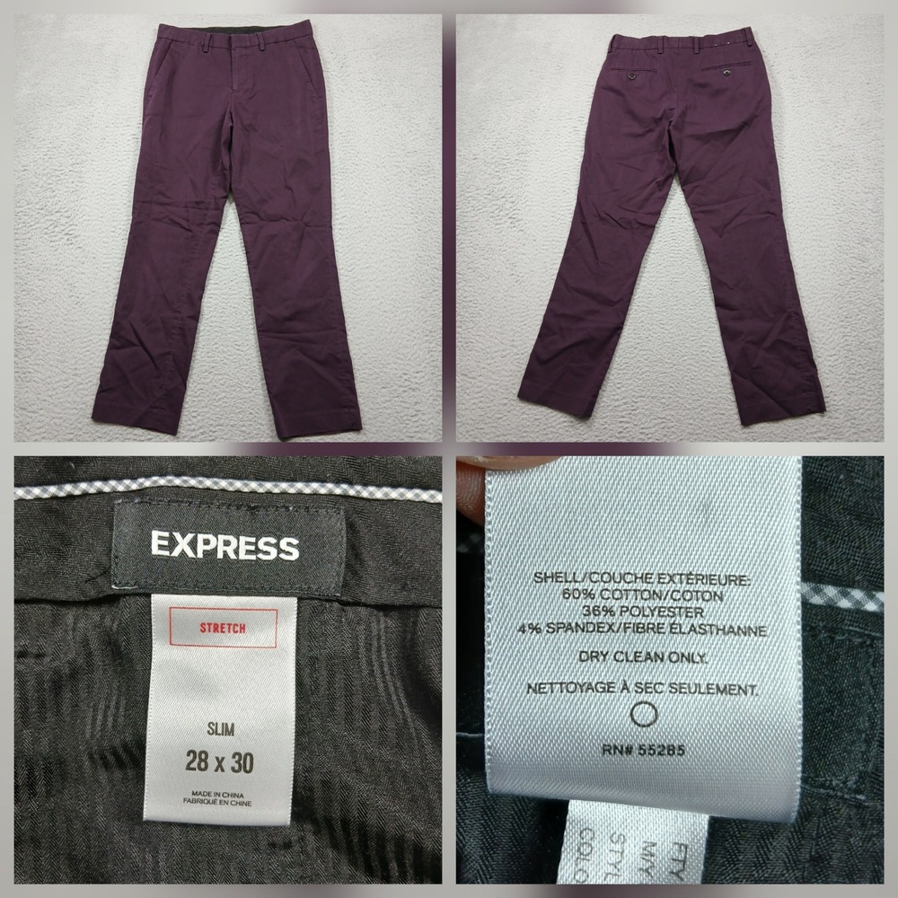 Express Slim Fit Stretch Pants Mens 28x30 Plum Dress